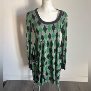 Vintage Green Argyle Sweater Dress